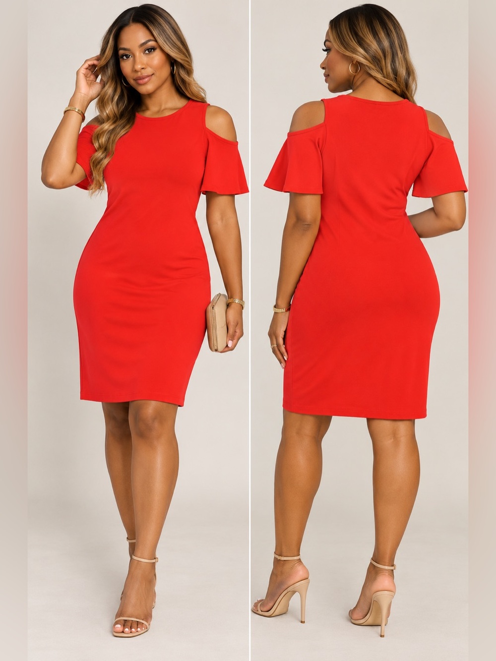 Lauren Ralph Lauren Bright Red Cold-Shoulder Dress